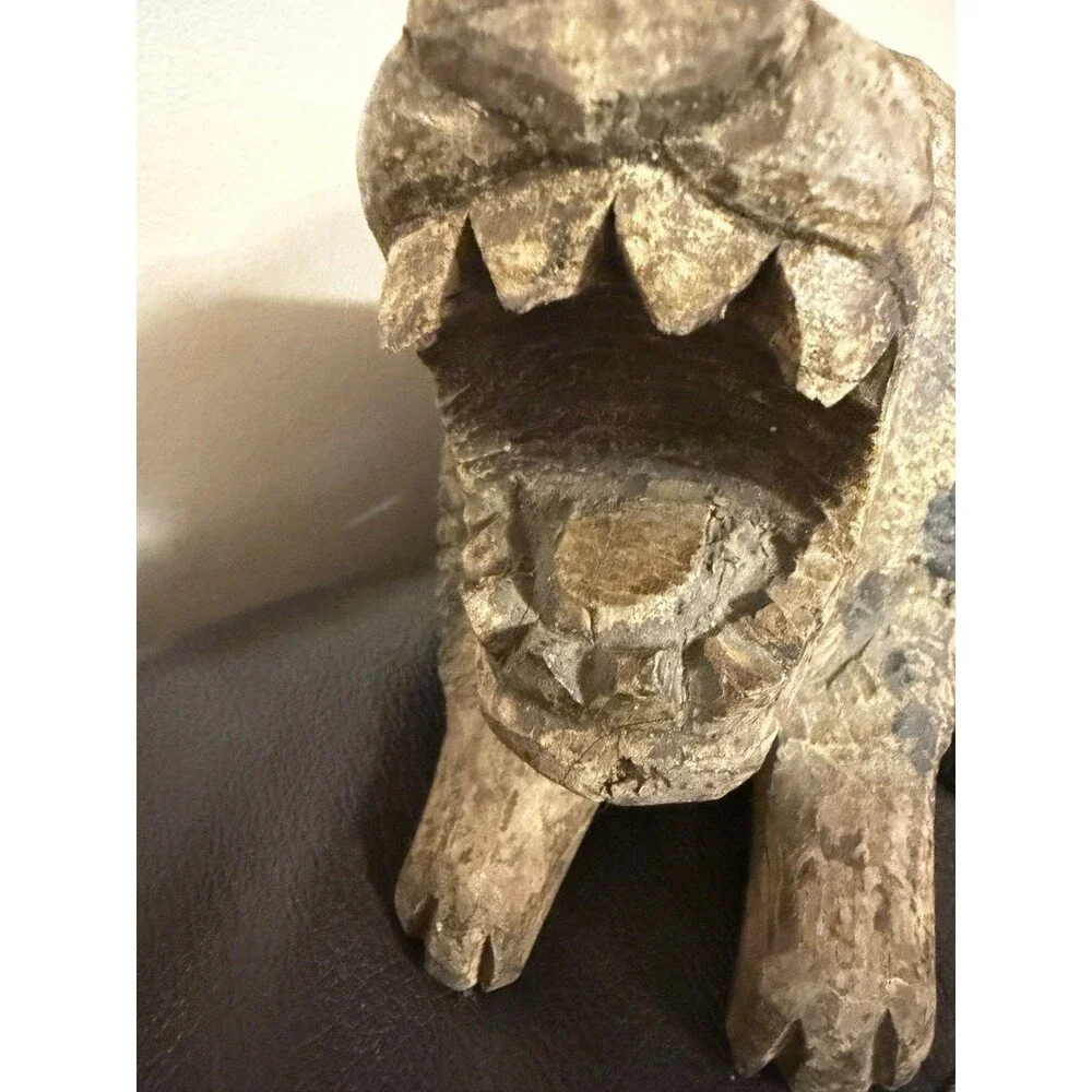 Vintage Jamaican Signed Wood Carving Lion of Judah Folk Art  Hand Carved 11in